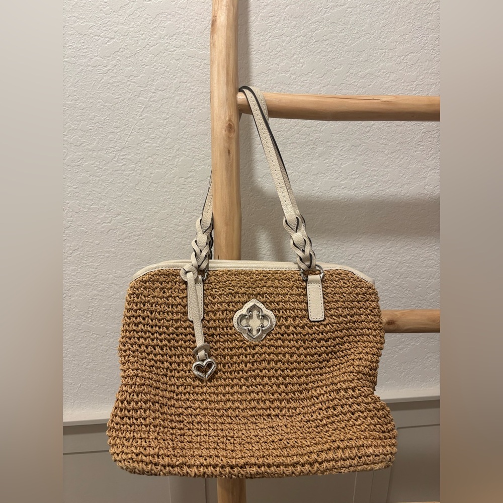 Y2K Brighton Tan Wicker Bag | Silver Accent Shoulder Purse